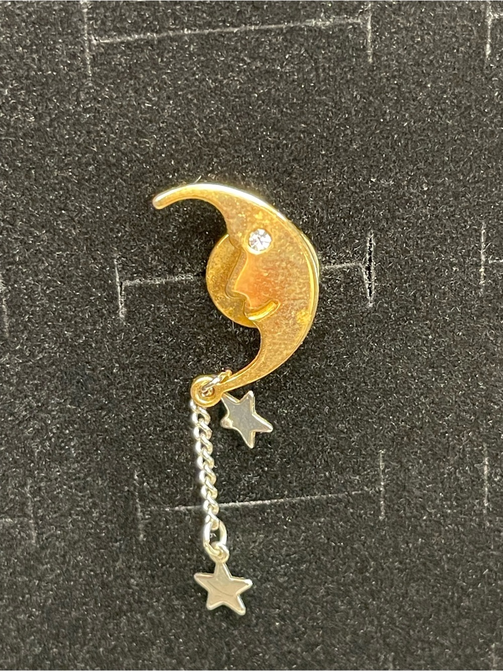 Vintage Avon moon and stars label pin